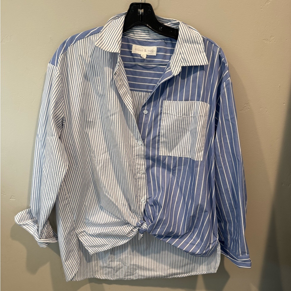 Olive & Oak Blue and White Striped Casual Shirt